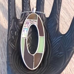 🏷️LAST CHANCE SALE $5 ITEM Vintage Enamel Abalone Art Deco Pendant Necklace